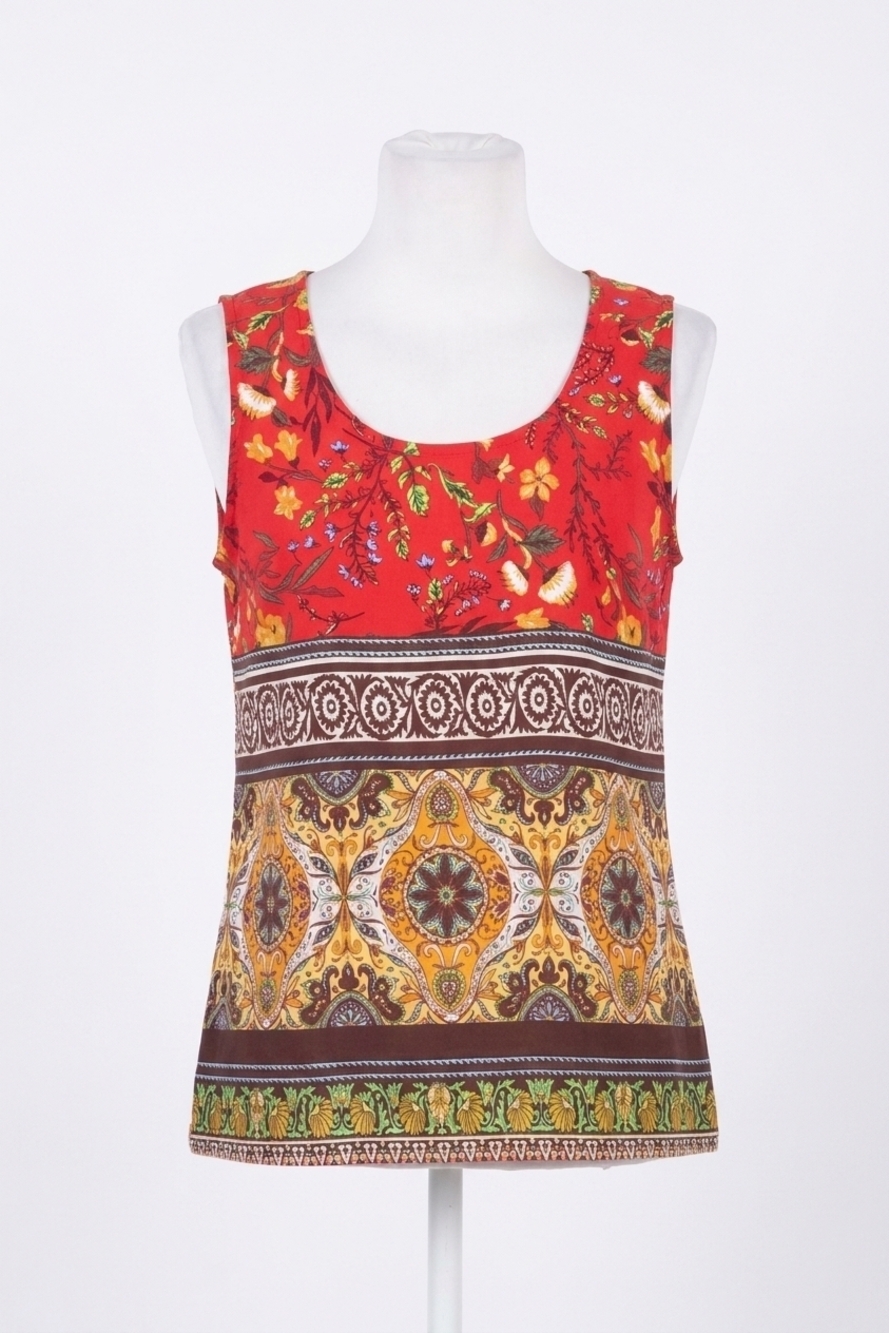 NEW PAPARAZZI rayon border print scoop neck tank top in red